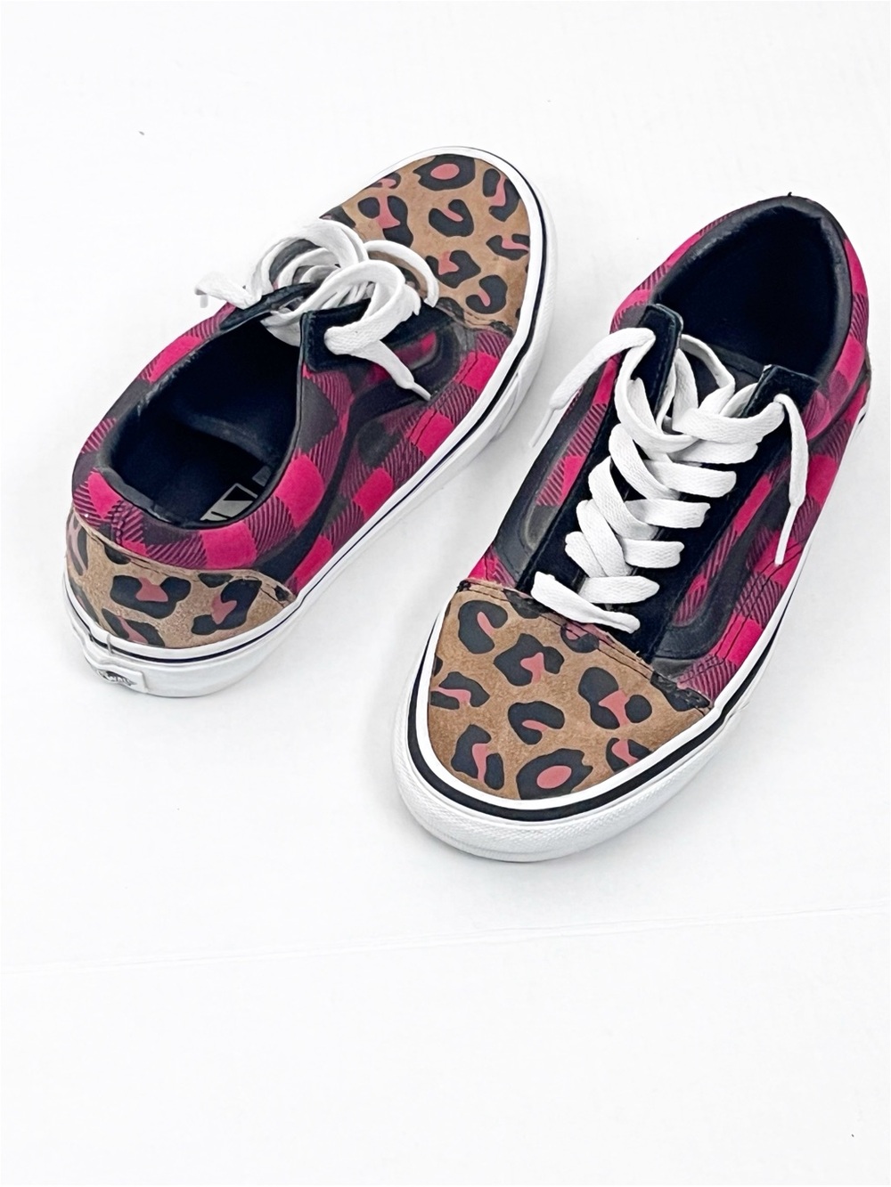 VANS Old Skool Animal Print Checkerboard Buffalo Plaid Canvas Sneakers Size 7.5